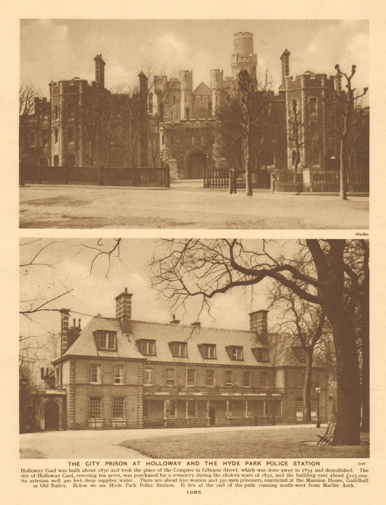 The City Prison at Holloway and the Hyde Park Police station 1926 old print